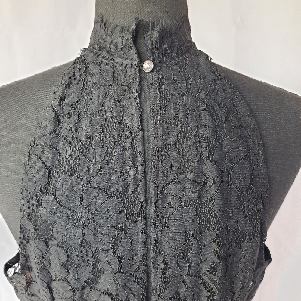 San Souci Black Lace Dress Halter Neck Stretch Midi Lgth Dark Floral - Picture 9 of 14